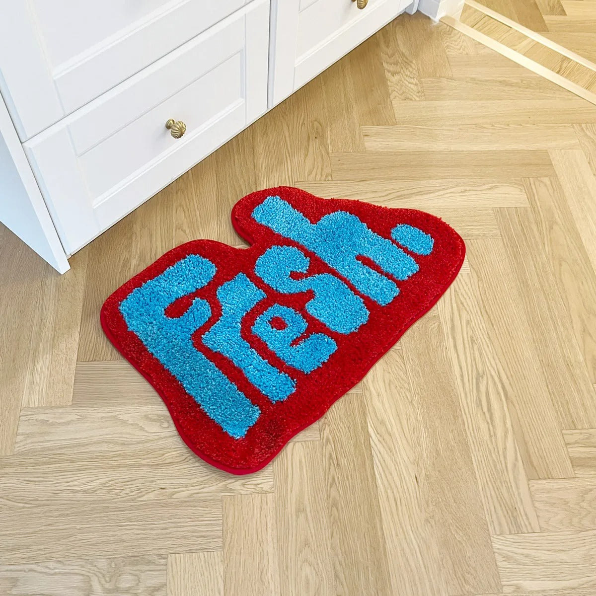 Fresh blue x red rug