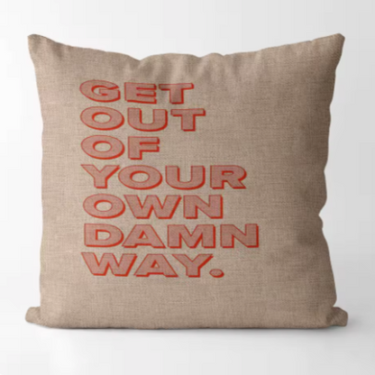 Red text cushion cover