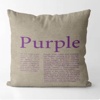 Purple text cushion cover