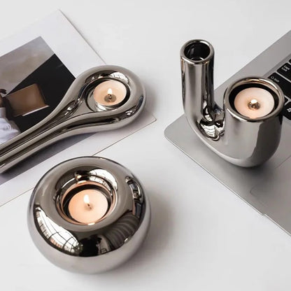 Silver donut candle stand
