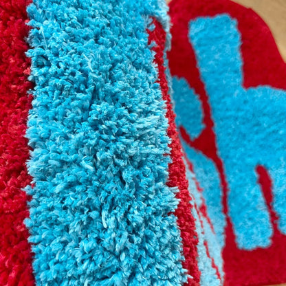 Fresh blue x red rug